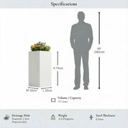 75cm Zinc Galvanised Matte White Tall Square